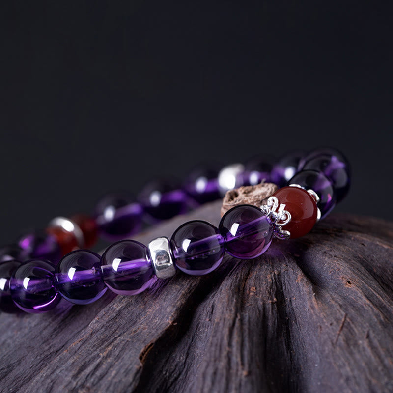 8 mm Amethyst-Rot-Achat-Sterlingsilber-Positivarmband