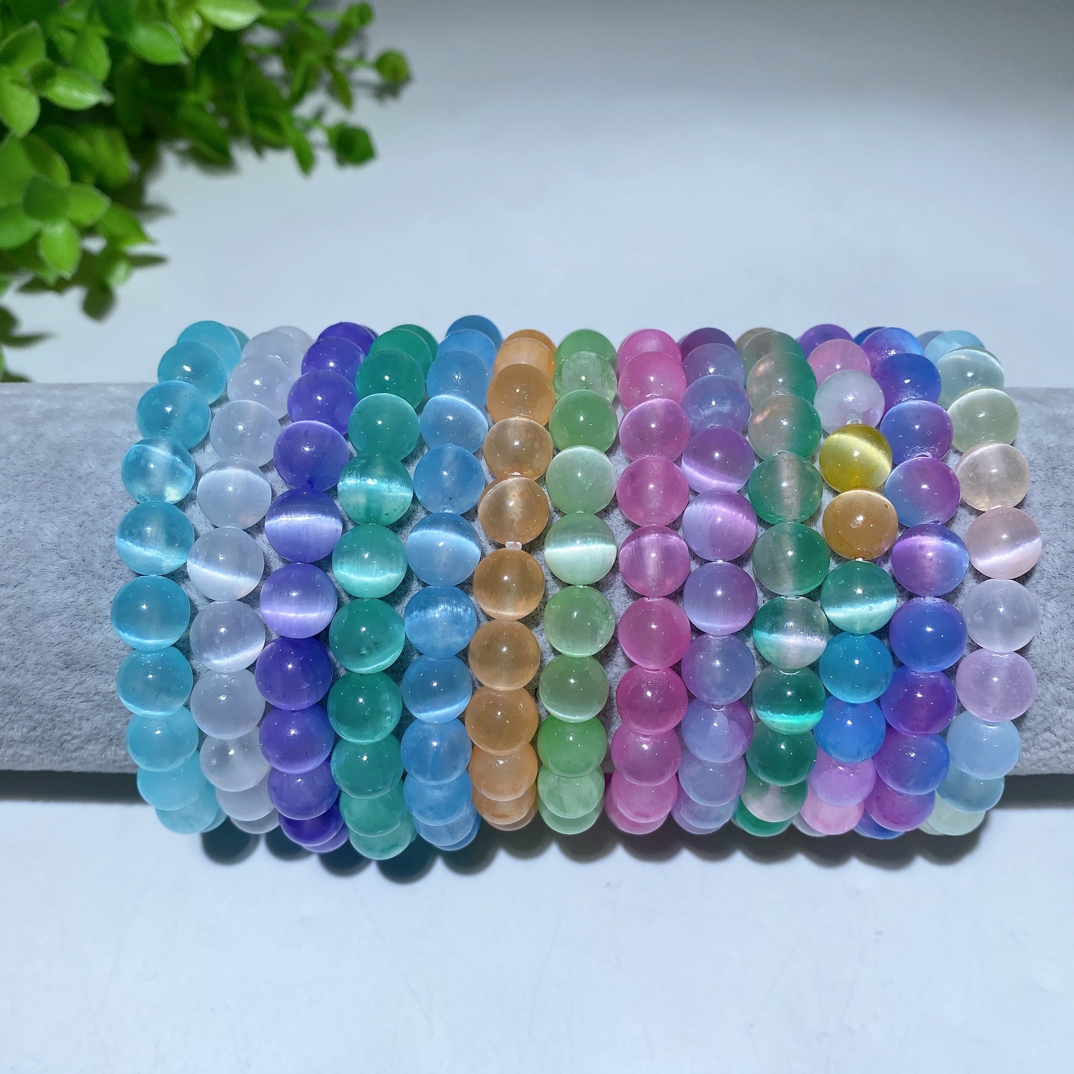 8mm Aura Selenite Spiritual Bracelet for Healing & Protection