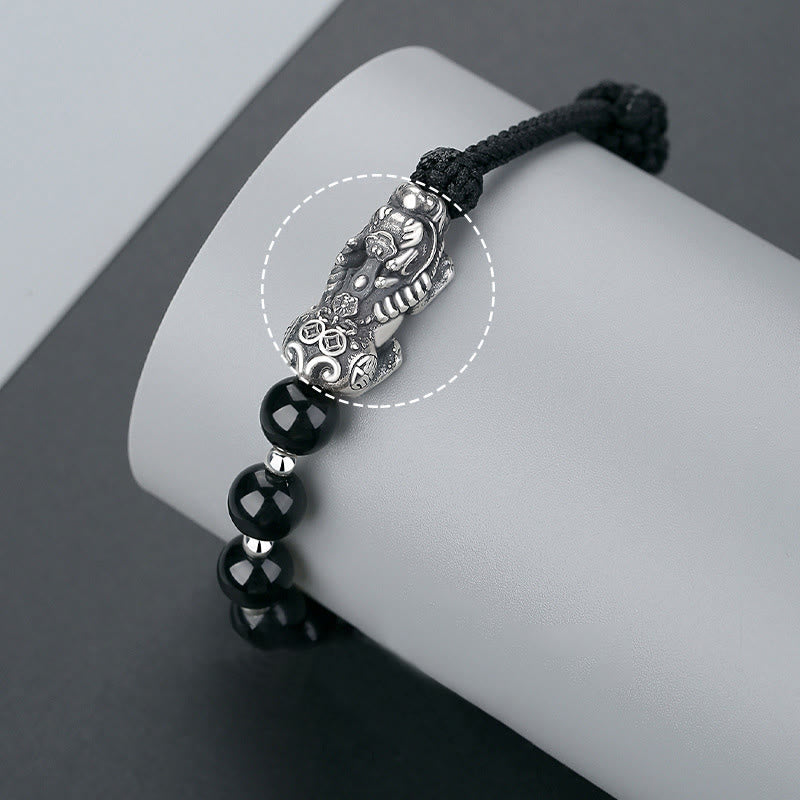 8 mm schwarzes Obsidian-Pixiu-Armband für Stärke und Reichtum