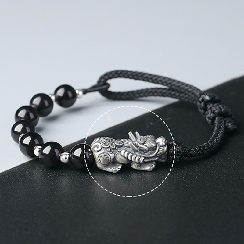 8 mm schwarzes Obsidian-Pixiu-Armband für Stärke und Reichtum