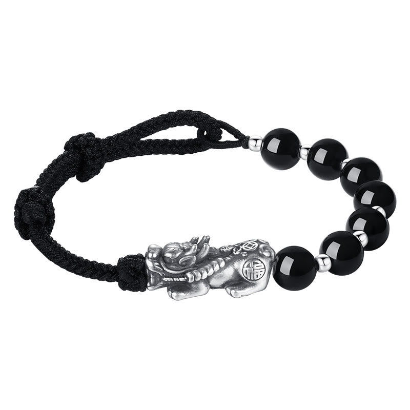 8 mm schwarzes Obsidian-Pixiu-Armband für Stärke und Reichtum