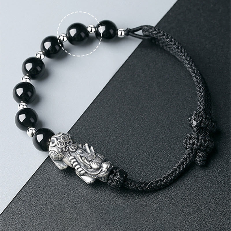8 mm schwarzes Obsidian-Pixiu-Armband für Stärke und Reichtum