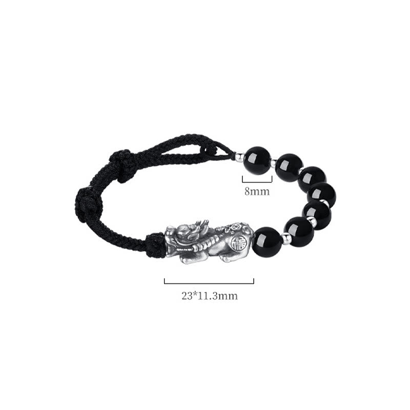 8 mm schwarzes Obsidian-Pixiu-Armband für Stärke und Reichtum