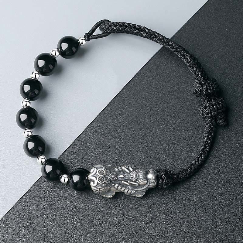 8 mm schwarzes Obsidian-Pixiu-Armband für Stärke und Reichtum
