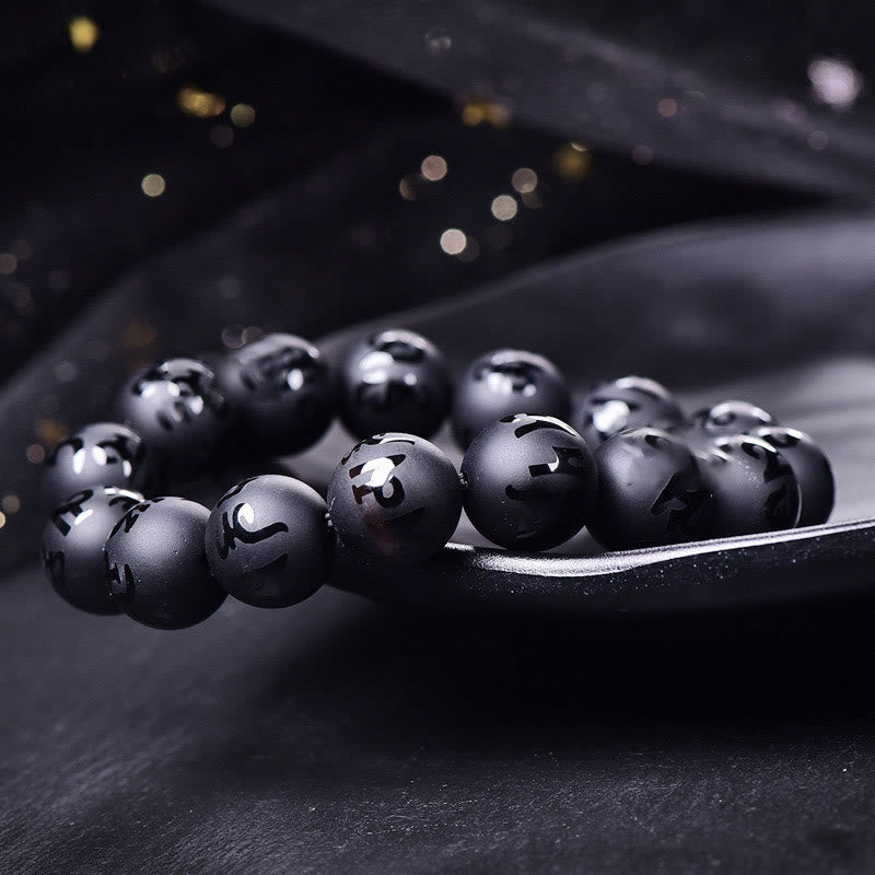 8 mm schwarzes Onyx-Schutzarmband „Om Mani Padme Hum“