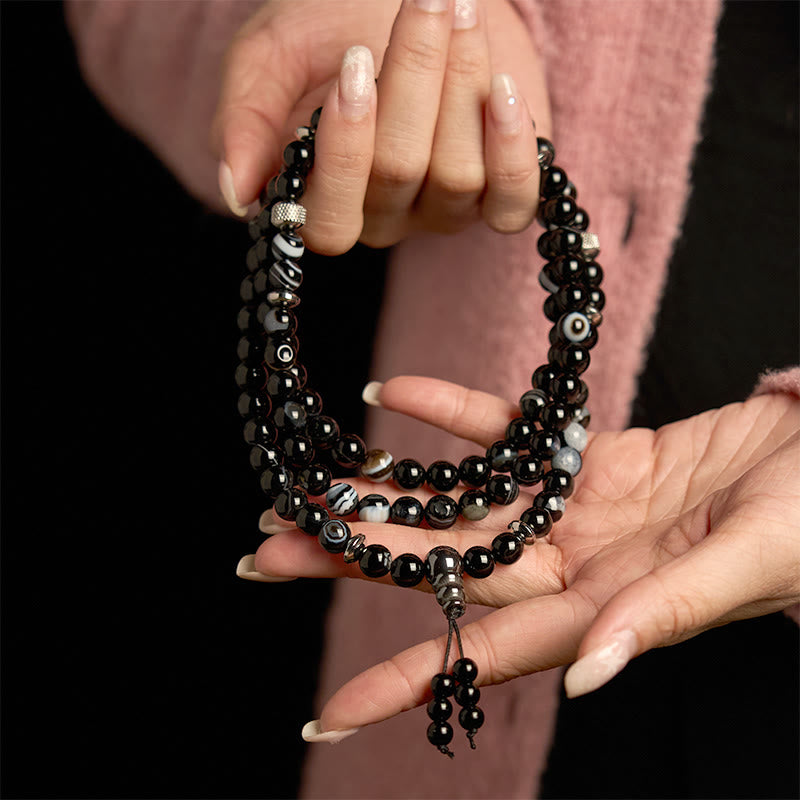 8 mm schwarzes Onyx-Schutz-Mala-Armband mit 108 Perlen