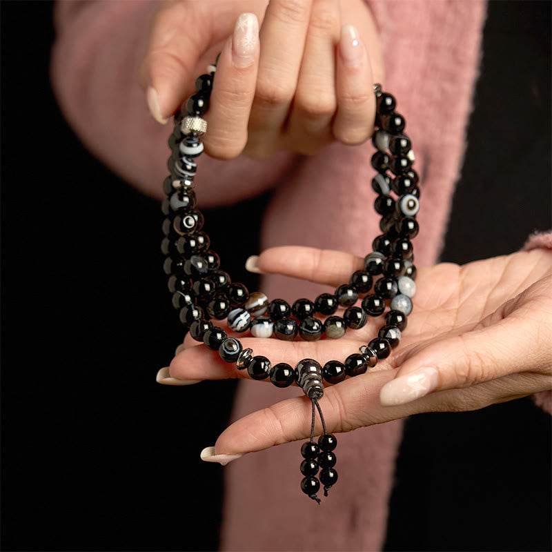 8 mm schwarzes Onyx-Schutz-Mala-Armband mit 108 Perlen