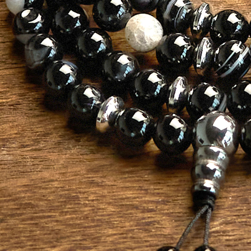 8 mm schwarzes Onyx-Schutz-Mala-Armband mit 108 Perlen