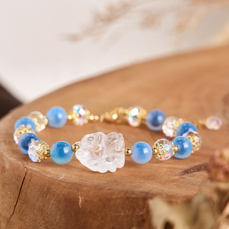 8 mm blaues Candy-Achat-Harmoniearmband mit neunschwänzigem Fuchs