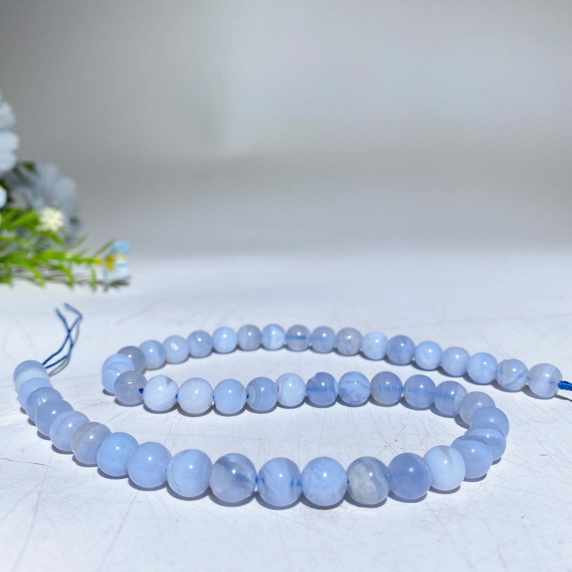 8 mm blaue Achat-Kristallperlenkette