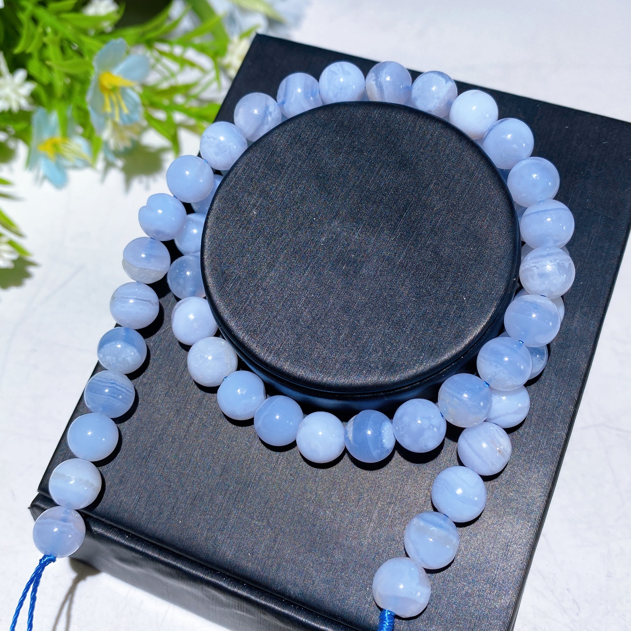 8 mm blaue Achat-Kristallperlenkette