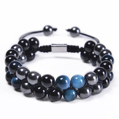 8 mm blaues Tigerauge-Armband mit schwarzem Obsidian und Magnetit