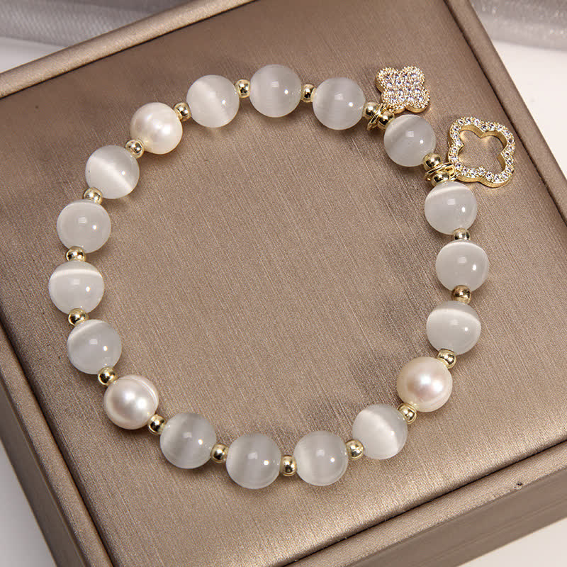 8 mm Katzenaugen-Perlen-Liebes-Charm-Armband für Ruhe und Frieden