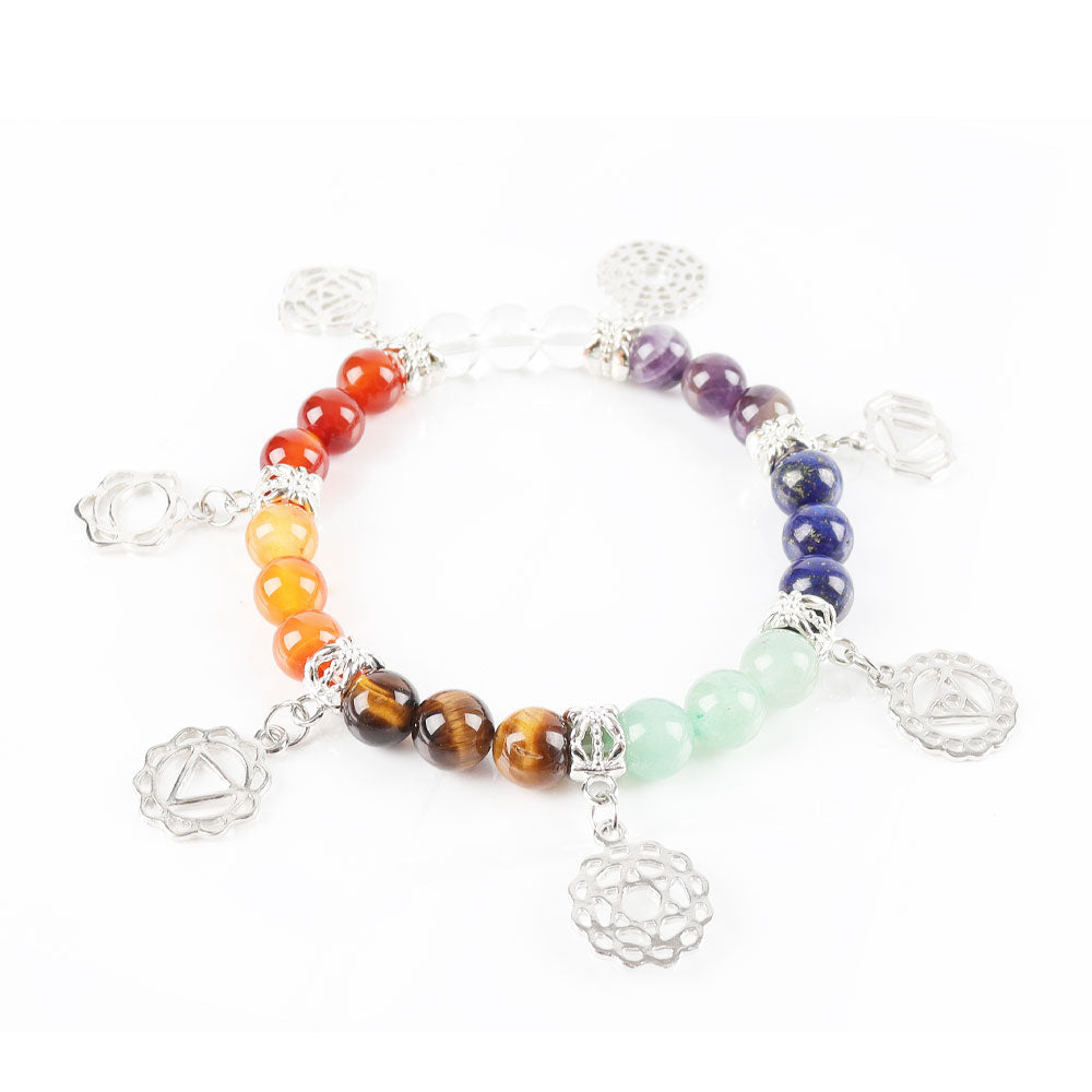 8 mm Chakra-Armband mit silbernen Ornamenten zur Heilung