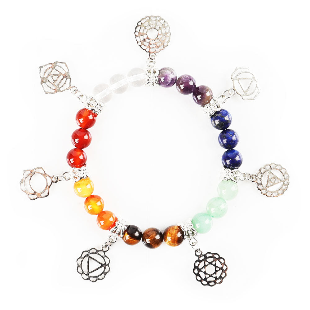 8 mm Chakra-Armband mit silbernen Ornamenten zur Heilung