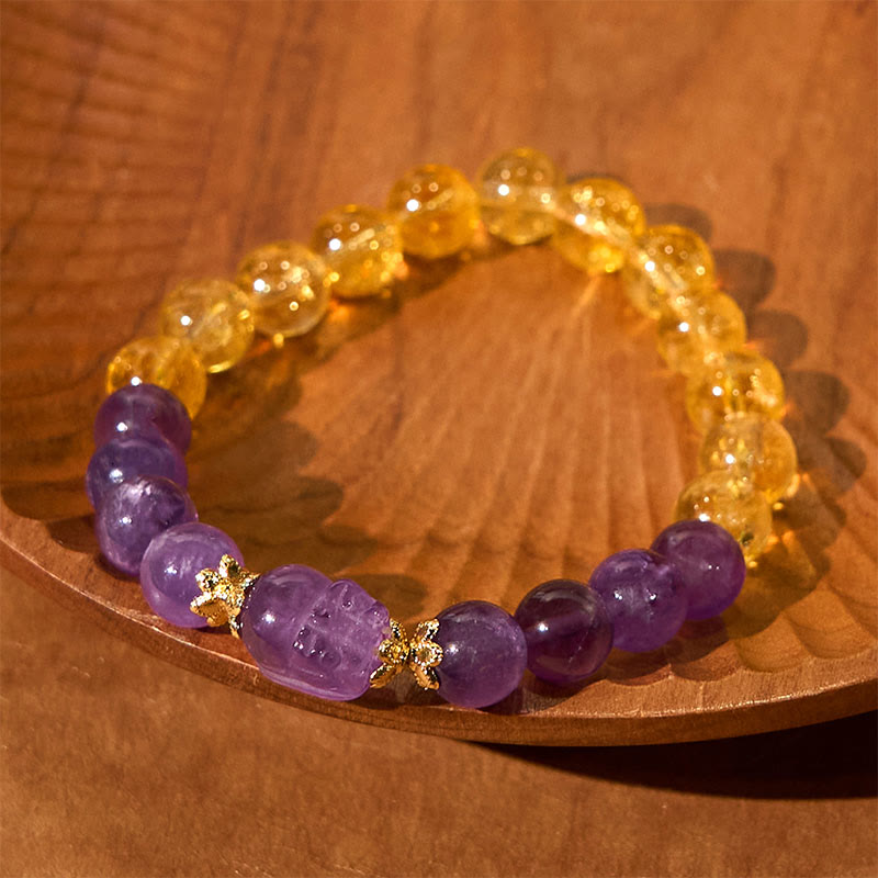 8 mm Citrin-Amethyst-Pixiu-Wohlstandsarmband