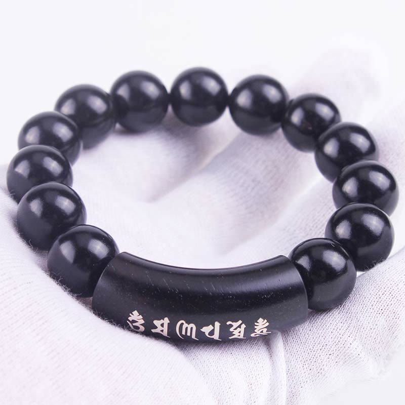 8 mm Ebenholz-Armband „Om Mani Padme Hum“ aus Silber