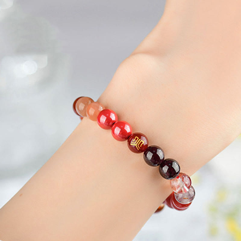 8 mm Fünf-Elemente-Armband aus gelbem Achat für Gleichgewicht und Wohlstand