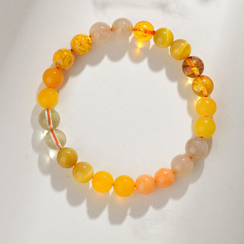 8 mm Fünf-Elemente-Armband aus gelbem Achat für Gleichgewicht und Wohlstand