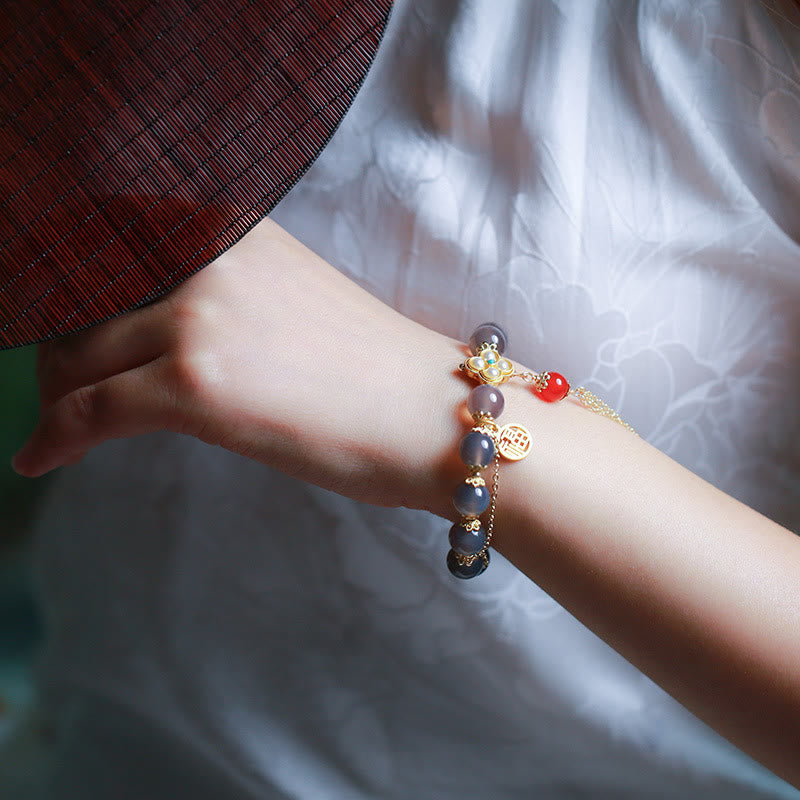 8 mm graues Achat-Fu-Charakter-Balance-Armband