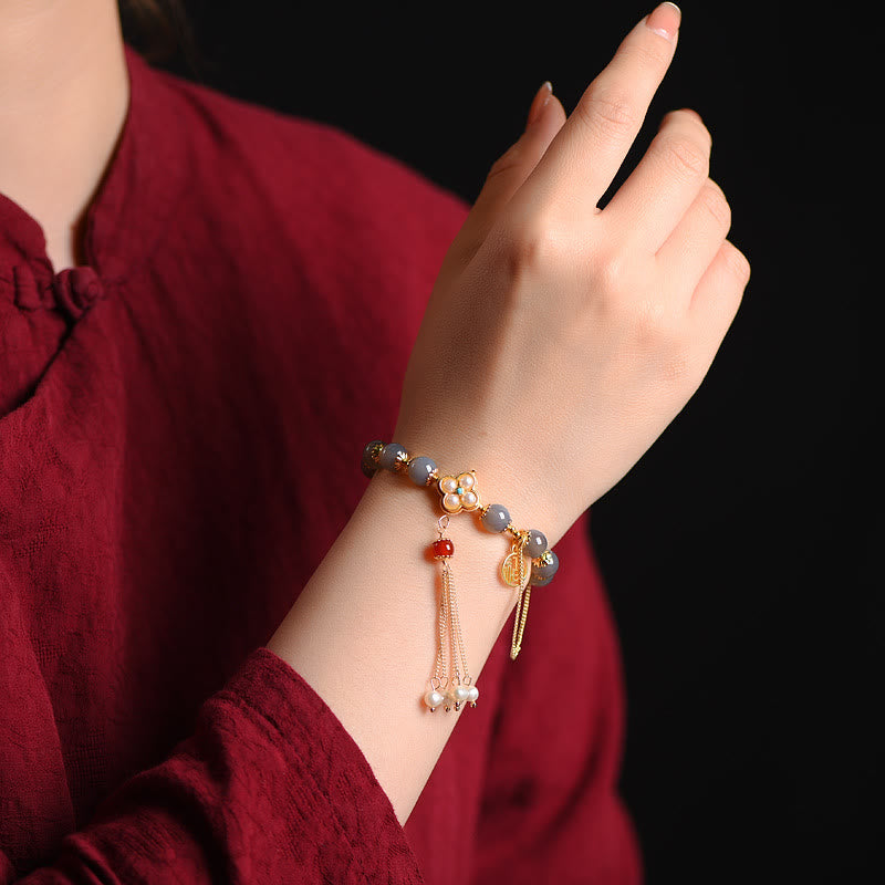 8 mm graues Achat-Fu-Charakter-Balance-Armband