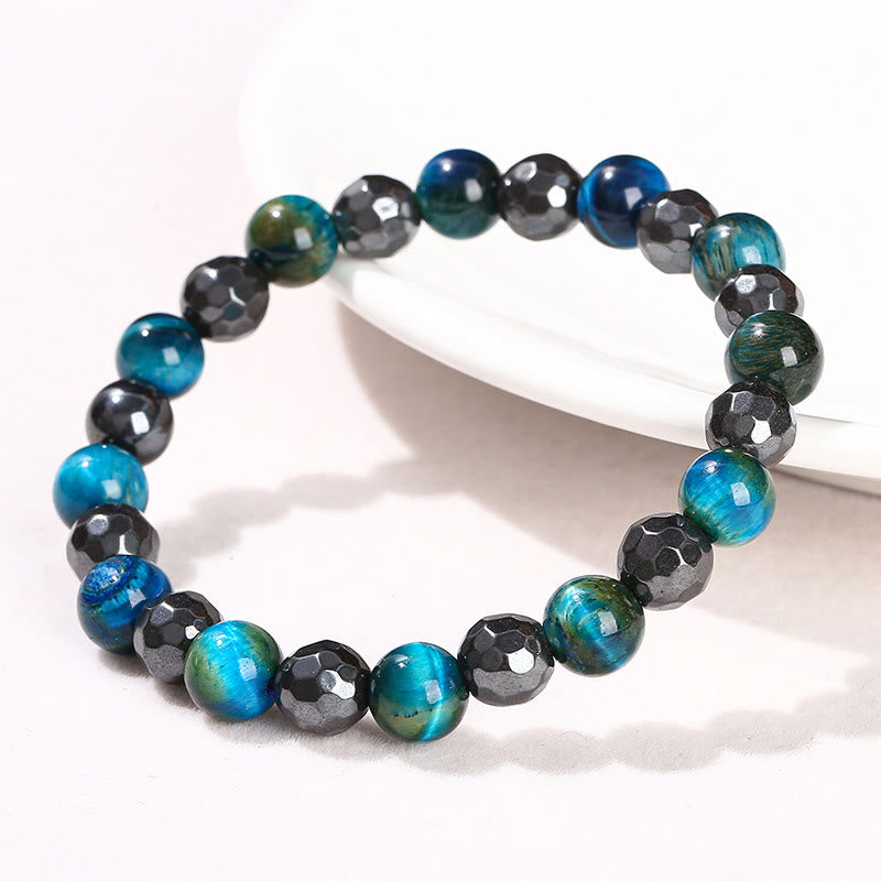 8 mm Hämatit-Armbandset mit blauem Tigerauge – Schutzdesign