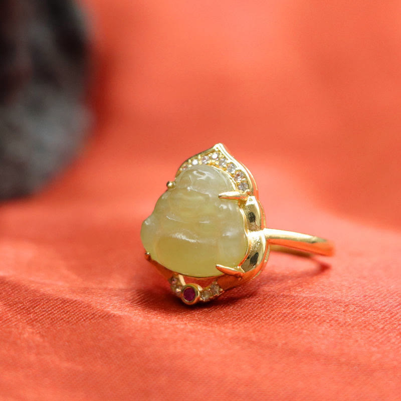 8 mm Hetian Jade Lachender Buddha Ring für Glück und Wohlstand