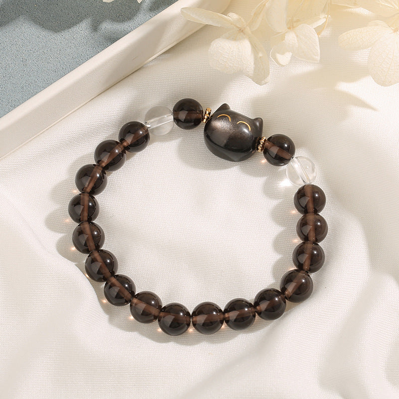 8 mm Eisobsidian Katzenanhänger Positives Unisex-Armband