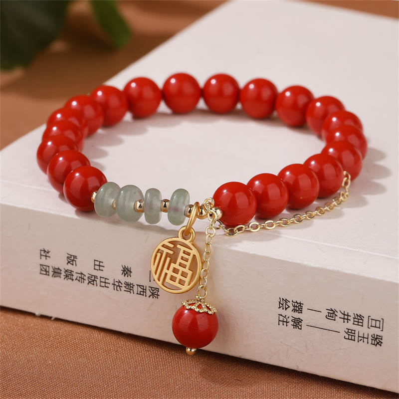 8 mm Jadearmband mit Zinnober und Fu-Zeichensymbol