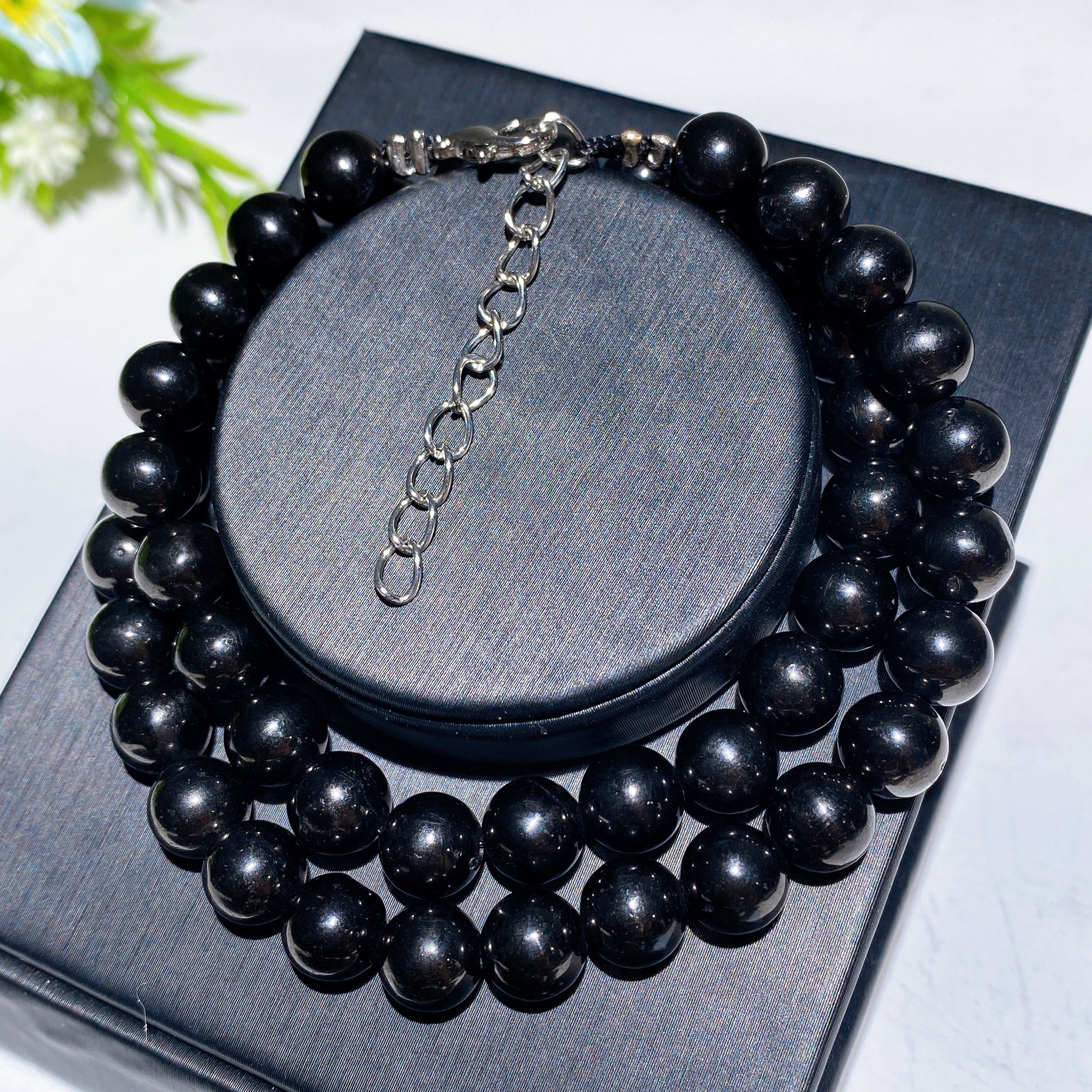 8 mm Jet Beads Kristall-Heilkette 35 cm oder 45 cm