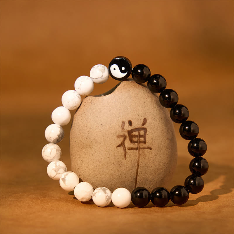 8 mm Obsidian Weiß Türkis Yin Yang Armband für Balance