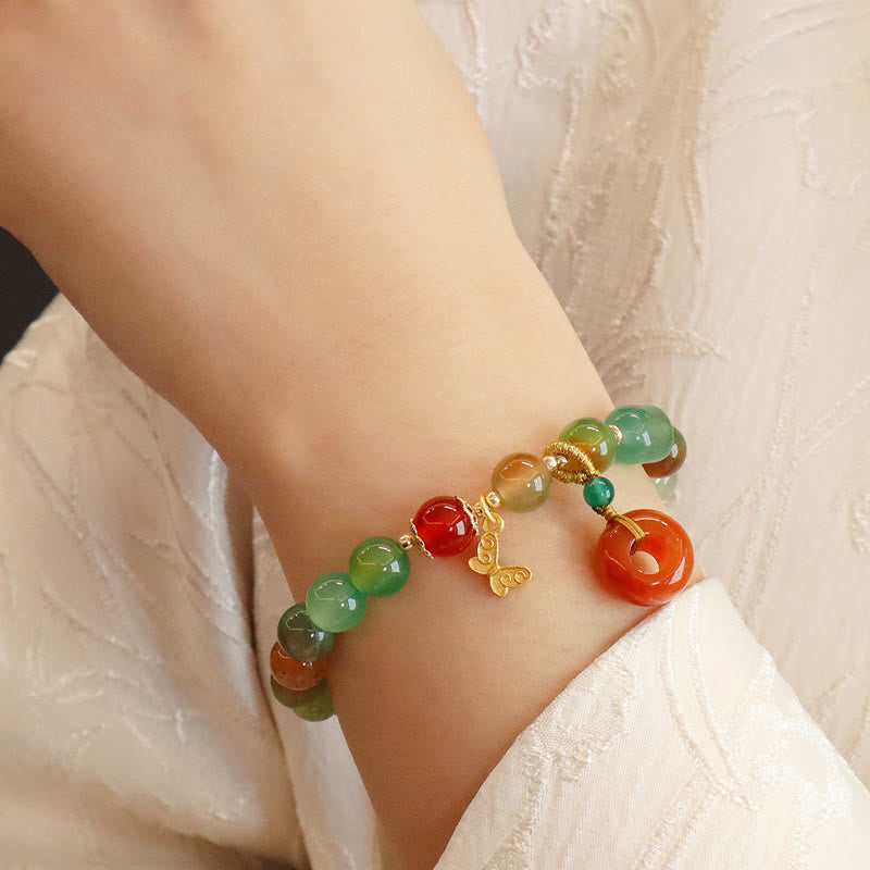 8 mm Armband mit Pfauenachat-Schmetterlings-Friedensschnalle