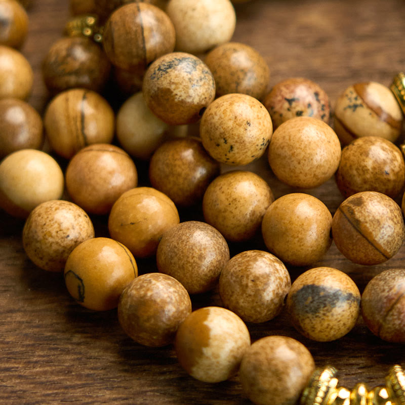 8mm Bildjaspis Courage Mala Armband Lotus Charm