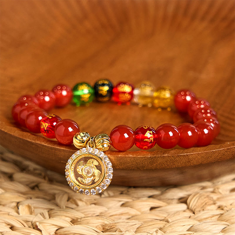 8 mm rotes Achat-Armband „Om Mani Padme Hum“ für Selbstakzeptanz
