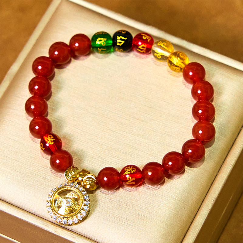 8 mm rotes Achat-Armband „Om Mani Padme Hum“ für Selbstakzeptanz