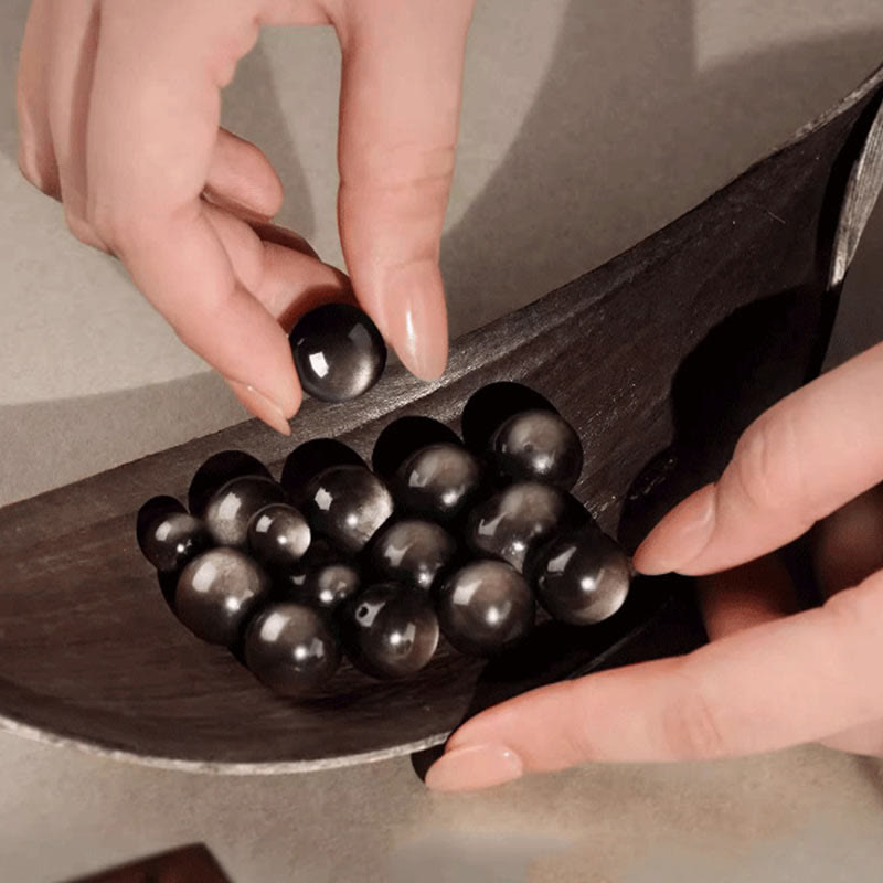 8 mm silbernes Obsidian-Armband „Om Mani Padme Hum“