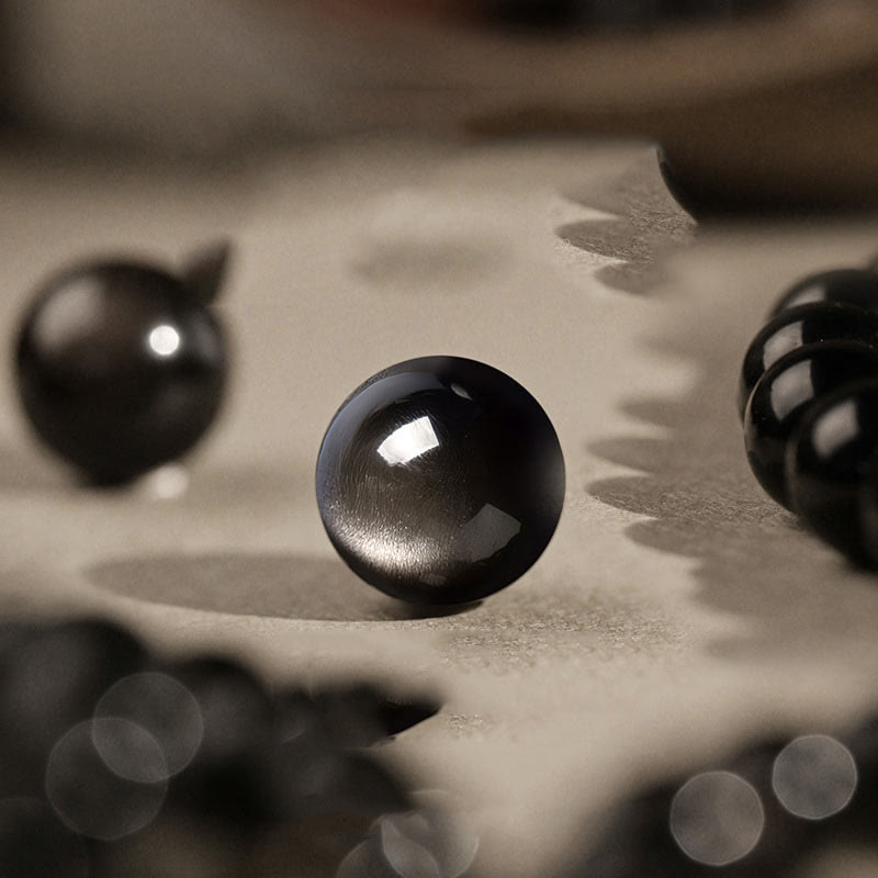 8 mm silbernes Obsidian-Armband „Om Mani Padme Hum“