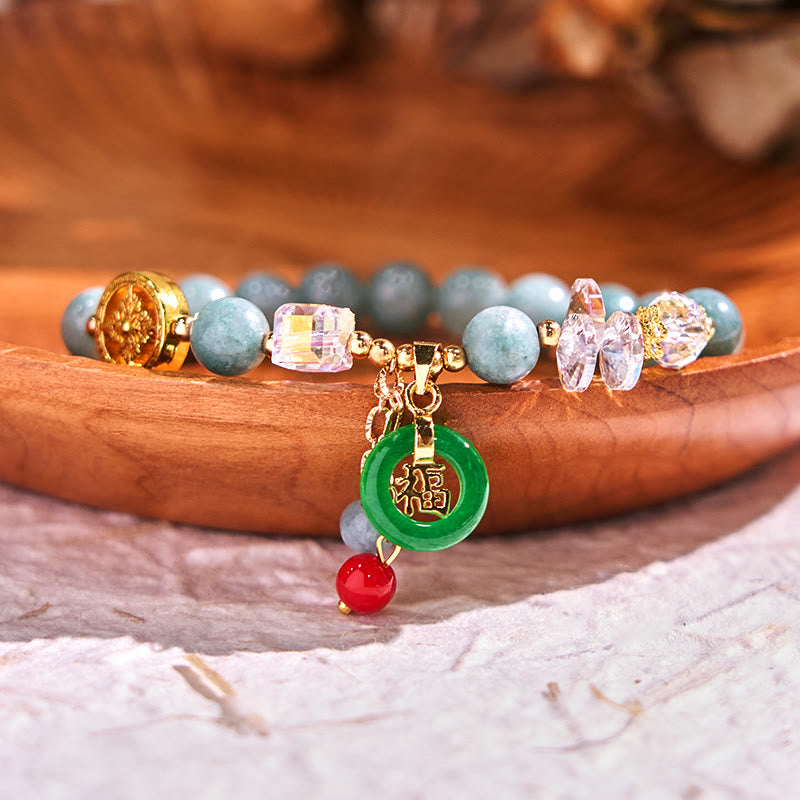8 mm Erdbeerquarz-Jade-Fu-Charakter-Heilarmband