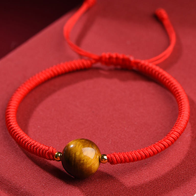8 mm großes Schutzarmband mit drei Perlen und Tigerauge, mit rotem oder schwarzem Seil