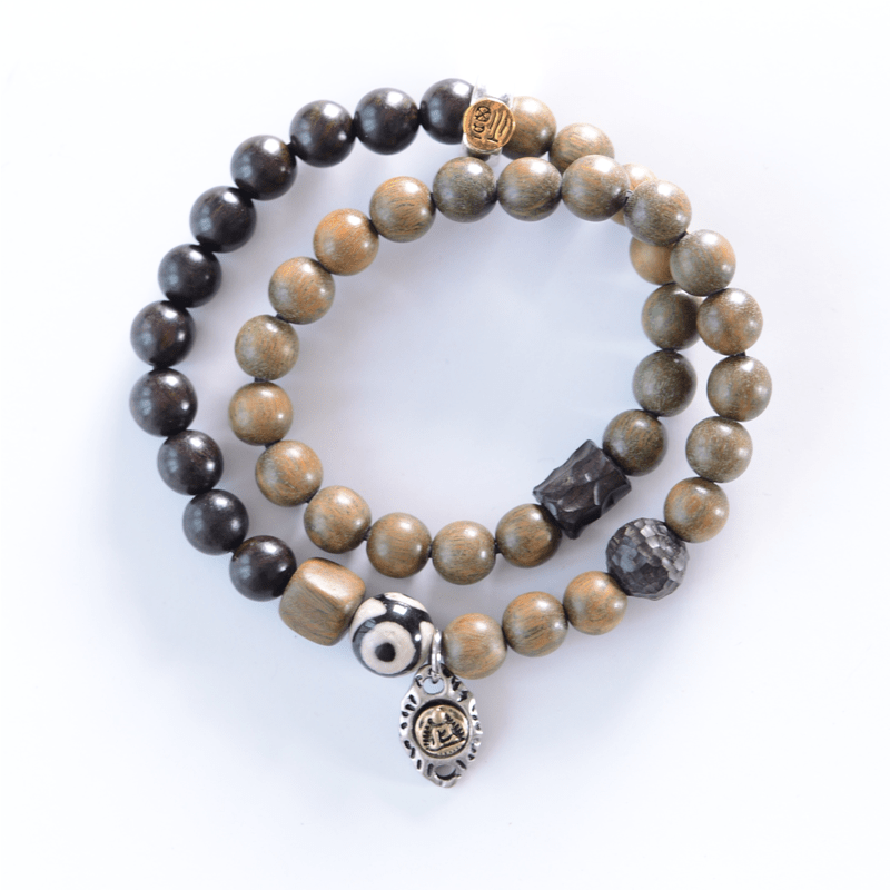 8 mm spirituelles Armband aus tibetischem Ebenholz und grünem Sandelholz