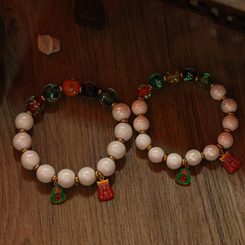 8 mm spirituelles Armband aus tibetischem Weihrauchasche-Porzellan und Liuli-Glas