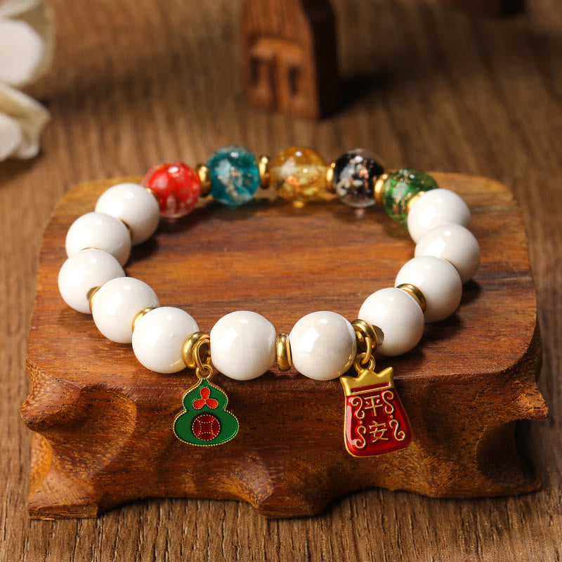 8 mm spirituelles Armband aus tibetischem Weihrauchasche-Porzellan und Liuli-Glas