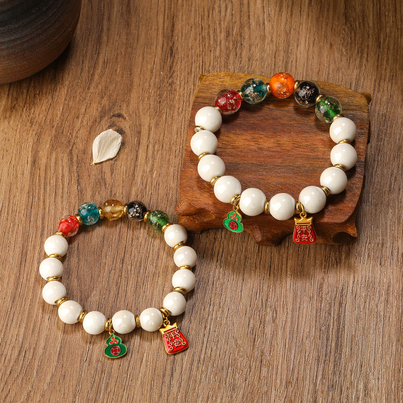 8 mm spirituelles Armband aus tibetischem Weihrauchasche-Porzellan und Liuli-Glas