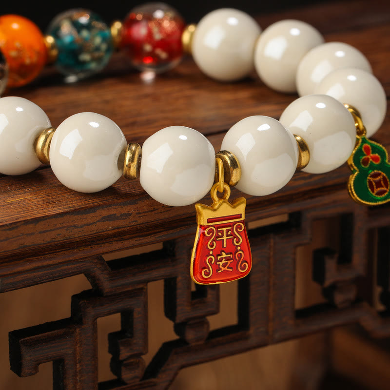 8 mm spirituelles Armband aus tibetischem Weihrauchasche-Porzellan und Liuli-Glas