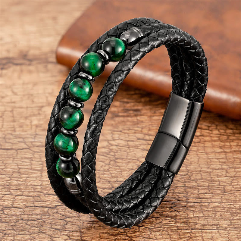 8 mm Tigerauge-Perlen-Positives Balance-Lederarmband