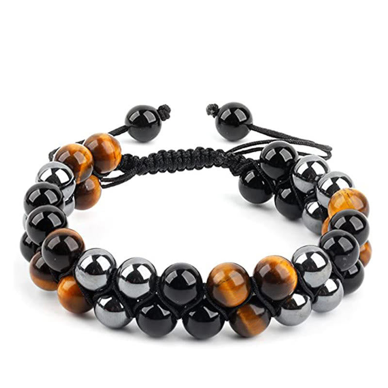 8 mm Tigerauge-Armband mit schwarzem Onyx und Magnetit