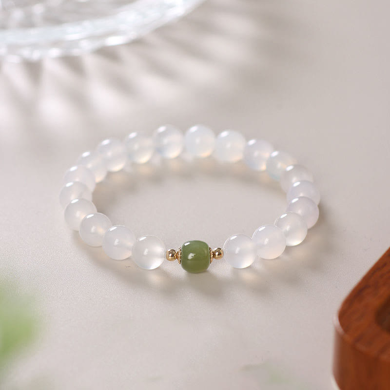8 mm weißes Achat-Jade-Glücksarmband für Positivität