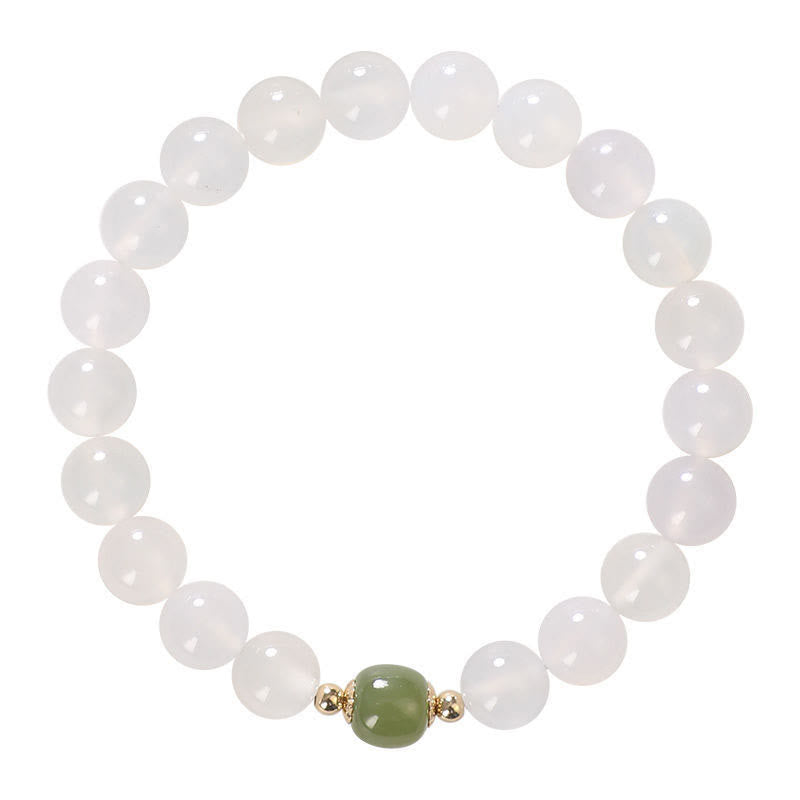 8 mm weißes Achat-Jade-Glücksarmband für Positivität