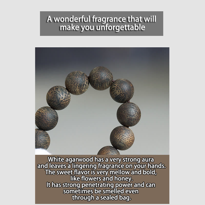 8 mm weißes Mala-Armband aus Qinan-Adlerholzholz für Frieden und Stärke