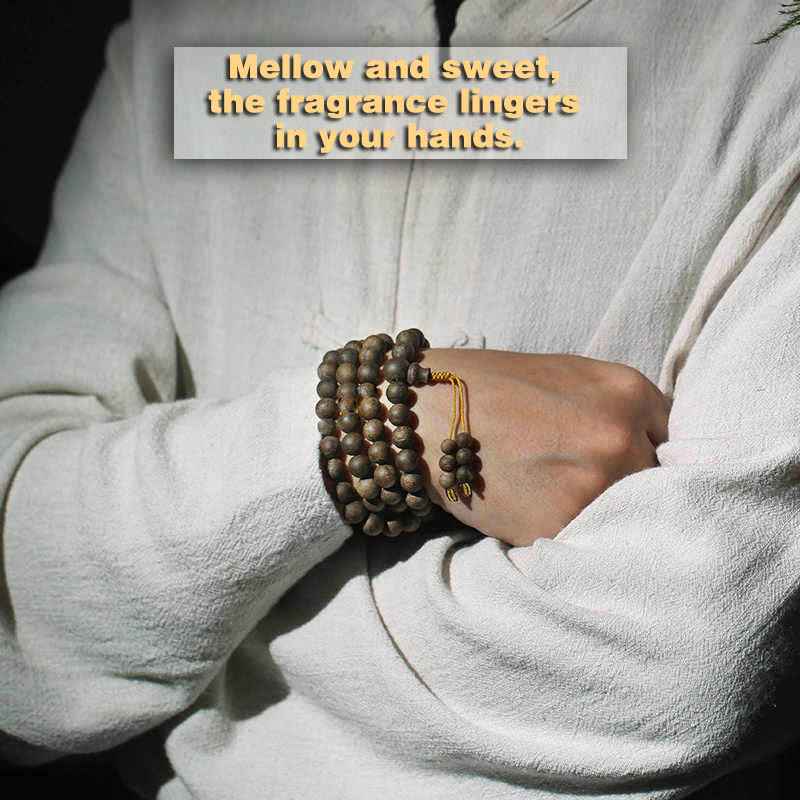 8 mm weißes Mala-Armband aus Qinan-Adlerholzholz für Frieden und Stärke